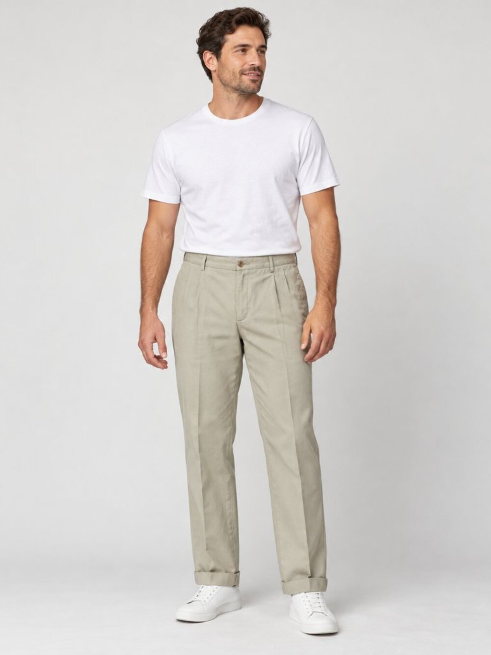 Lands' End Traditional Fit Khaki Chino Pants 35 100% Cotton Preppy Style